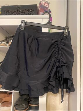 Black Ruffle Drawstring Mini Skirt Swim Skirt